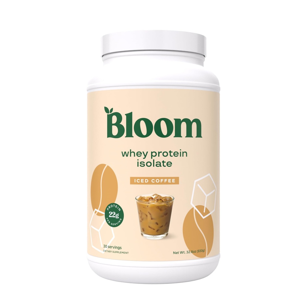 Bloom Nutrition Whey Isolate Protein Powder, Iced Coffee - Pure Iso Post Workout Recovery Drink Blend, Smoothie Mix with Digestive Enzymes for Gut Health - Low Carb, Keto & Zero Sugar Aggiunto