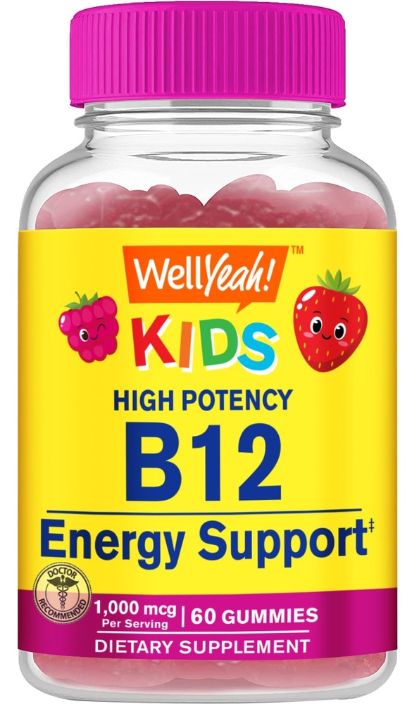 BeneSì Vitamina B12 Gummies per i bambini - Aumentare l'energia, Migliorare la funzione del cervello e rafforzare il sistema immunitario - Non OGM, Gluten-Free - Grande gusto di bacche di degustazione - Facile da masticare - 60 Gummies