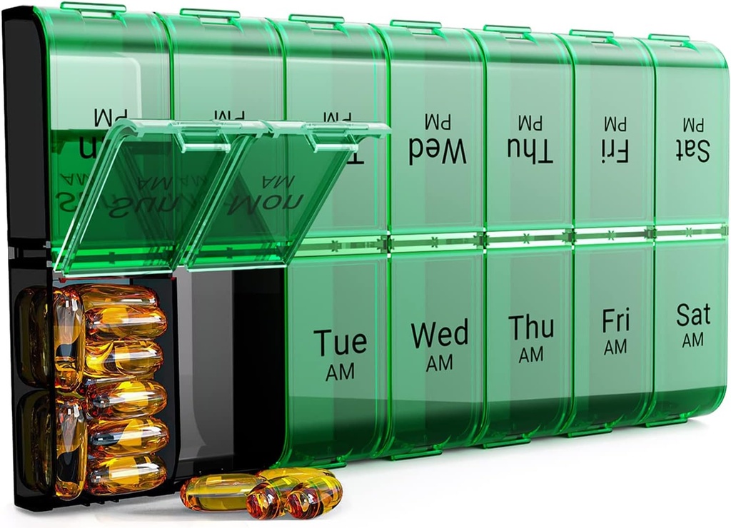 Extra Large Pill Organizer 2 volte al giorno, XL 7 Day Pill Box AM PM, Jumbo Weekly Pill Case, Daily Night Oversized Medicine Organizer, Vitamin Holder, Big Pill Container, Twice a Day Pill Organizer