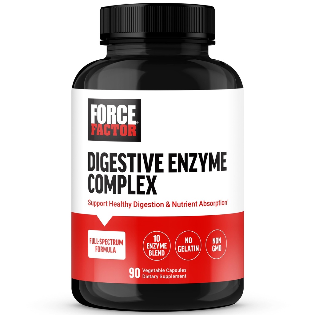 FORCE FACTOR complesso di enzimi digestivi per sostenere la salute digestiva, la salute del fegato, e fornire il sollievo di Bloating per le donne e gli uomini, Full-Spectrum 10 enzimi digestivi, non OGM, 90 capsule