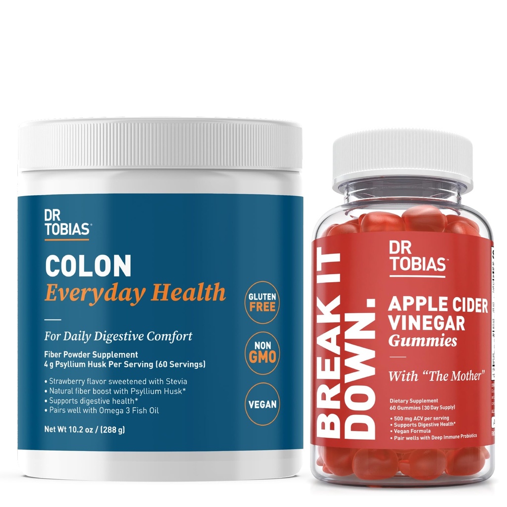 Dr. Tobias Aceto di sidro di mele Gummies & Colon Salute quotidiana - Digestivo giornaliero, Detox e Cleanse Supporto con ACV Gummies & Psyllium Husk Polvere