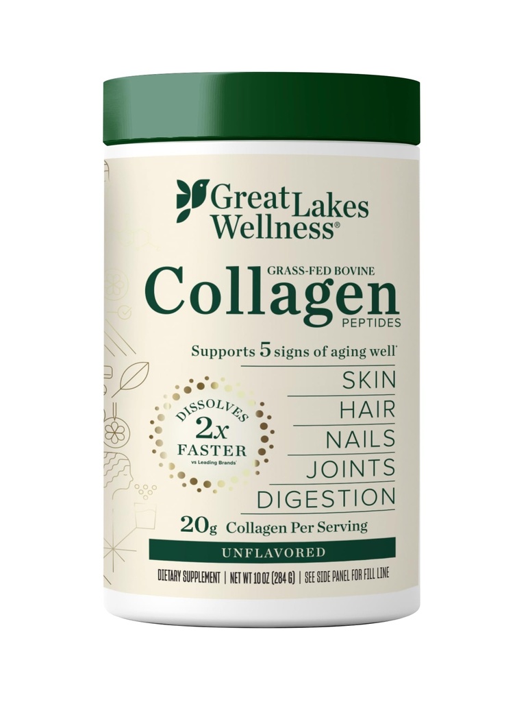 Polvere di peptidi di collagene di grandi laghi per pelle, capelli, unghie, giunti e digestione - non aromatizzato - rapido dissolve idrolizzato, non OGM, Keto, Kosher - 10 oz