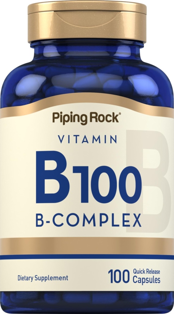 Piping Rock Vitamina B-100 Complex | 100 capsule | Vitamine B12, B1, B2, B6 | Non OGM, Integratore senza glutine