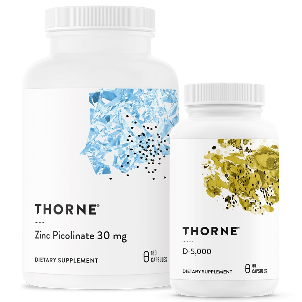 THORNE - Wellness Essentials - Zinc & Vitamina D3 Combo per il Supporto Immune e Bone - da 60 a 180 Serve