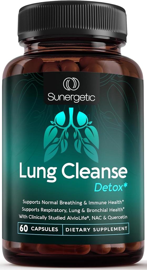 Sunergetic Premium Lung Support Supplemento - Lung Cleanse & Detox Supplemento con Mullein Leaf, NAC, Bromelain & Boswellia-Lung Health Formula per Respiratorio, Respirazione & Bronchial Health-60 Capsule