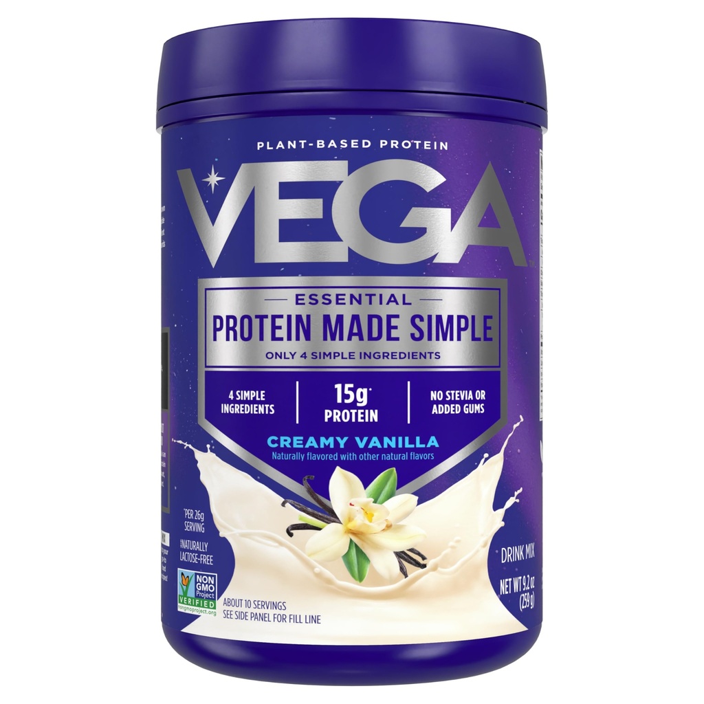 Vega Proteina fatta semplice polvere di proteine, Vanilla - Stevia Free, Vegan, pianta a base, sano, senza glutine, Pea Protein per le donne e gli uomini, 9.2 oz (varia di maggio di imballaggio)
