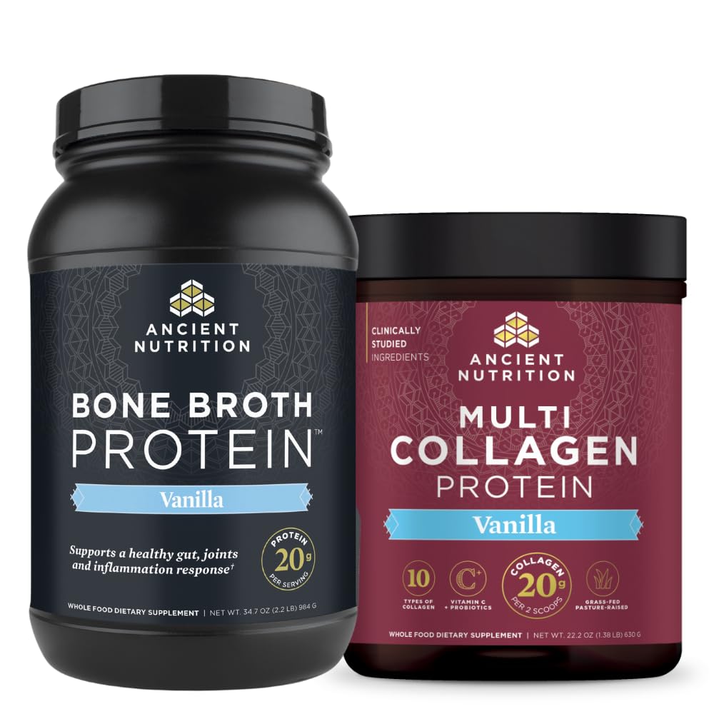 Antica Nutrition Bone Broth Protein Powder, Vanilla, 40 Serve + Multi Collagen Protein Powder, Vanilla, 60 Serve