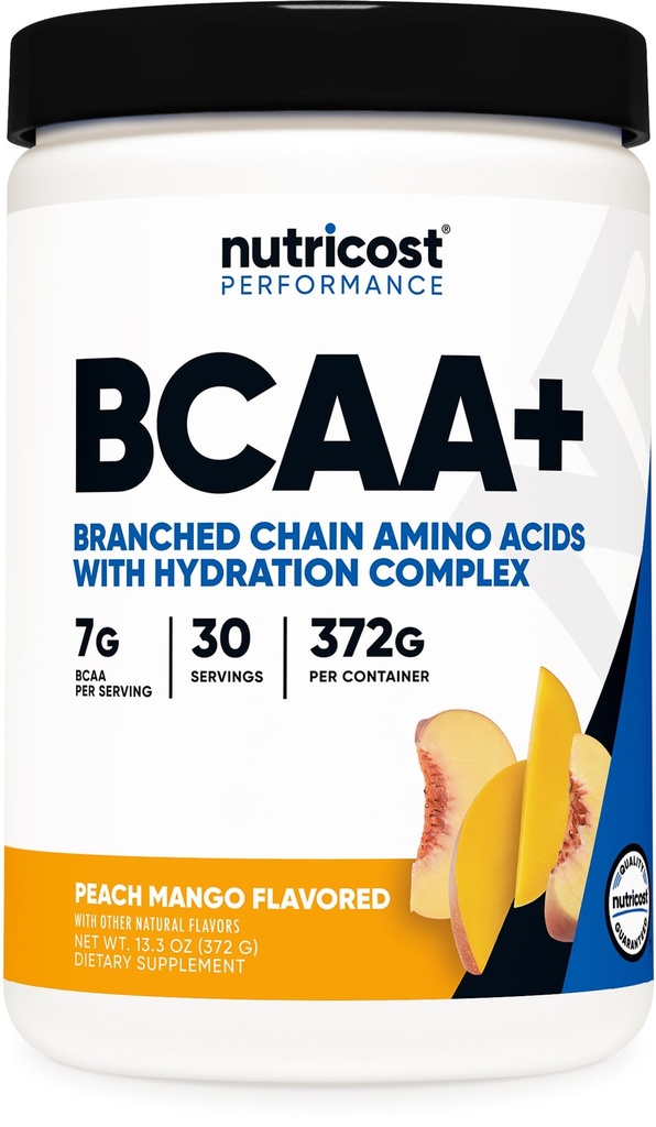 Nutricost BCAA + polvere di idratazione (Peach Mango) 30 Serve - Aminoacidi a catena ramificata con Complesso di idratazione - senza glutine, non OGM