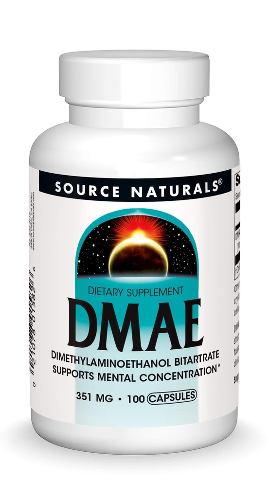 Sorgente Naturals DMAE, Dimethylaminoethanol Bitartrate - Supporta Concentrazione mentale*, 351mg - 100 Capsule