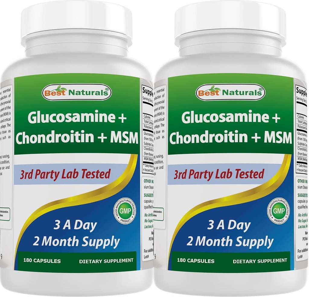 Best Naturals, Glucosamine Chondroitin e MSM Joint Supplements, 2600 mg per Serving, (180 Conte (Pack of 2))