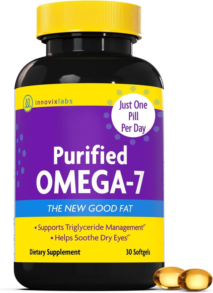 InnovixLabs Purified Omega 7 Supplemento - 210 mg Omega-7 acido palmitoleico, olio di pesce per il metabolismo e supporto trigliceride, acidi grassi essenziali, approvato IFOS, 30 Softgels