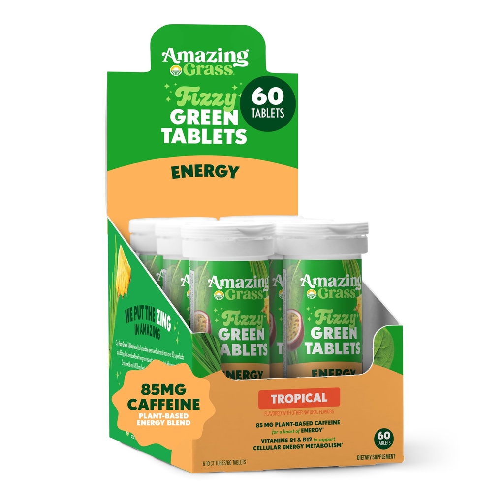 Stupefacente erba verde compresse energia tropicale: verdi + tè verde caffeina, acqua aromatizzazione Tablet con antiossidanti, 60 conte
