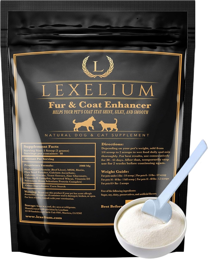 Dermatite Skin e Coat Supplemento per cani e gatti - Promuove la pelle sana e la pelliccia per cani e gatti - Aiuta w/Itch, pelle secca + altro sintomo - Natural Vet-Approved Powder Formula - 200G
