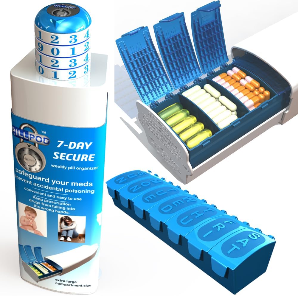 Pillola Pod 7 giorni Sicuro, Bloccante Pillola Organizzatore, Baby-Resistant Farm Lock Box, Extra Large Settimanaly Pill Planner, Senior Friendly