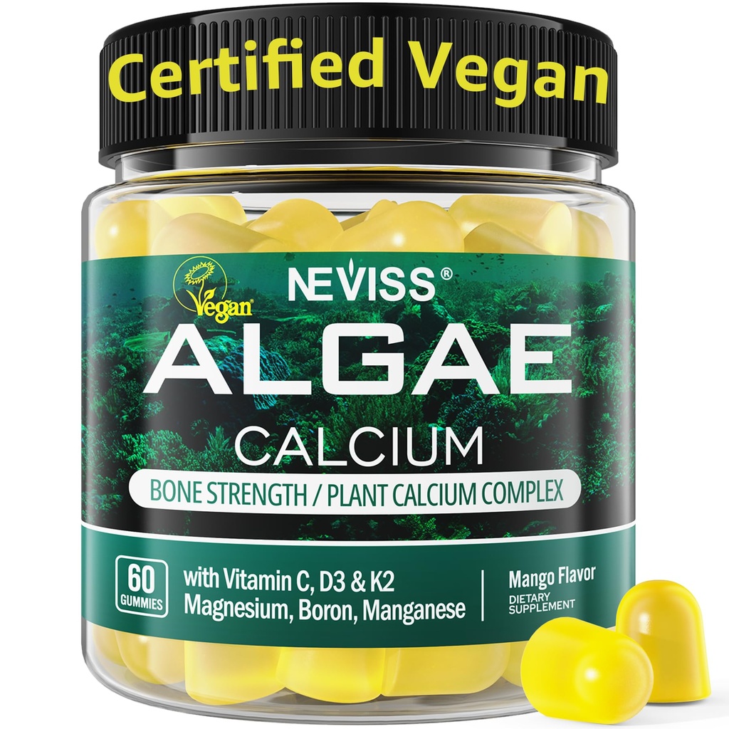 Calcium Gummies per le donne + Magneisum Vitamina D3 K2, C, Zinco, Boron, Alghe Sostenibili (3 ° Parte Testata) per Bone Forza, Nerve, Absopzione di Calcio, Zucchero Free Calcium Supplement, Vegan, 60 Conti