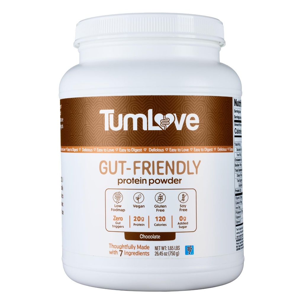 TumLove Vegan Protein Powder - Certificato basso FODMAP, senza glutine, senza latticini, senza soia, 100% Gut-Friendly & Non-Bloating, cioccolato (25 Serve)