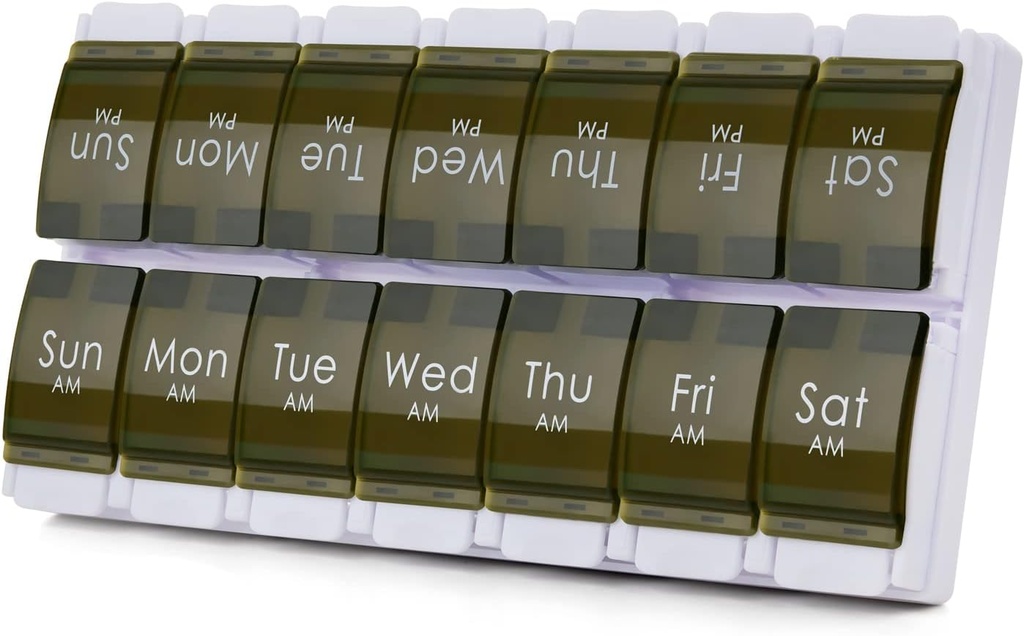 2 settimana Pill Box, MOLN HYMY 7 giorno Pill Organizer 2 volte al giorno, settimanale Pill Container per tenere il farmaco, vitamine Fish Oils (Green)
