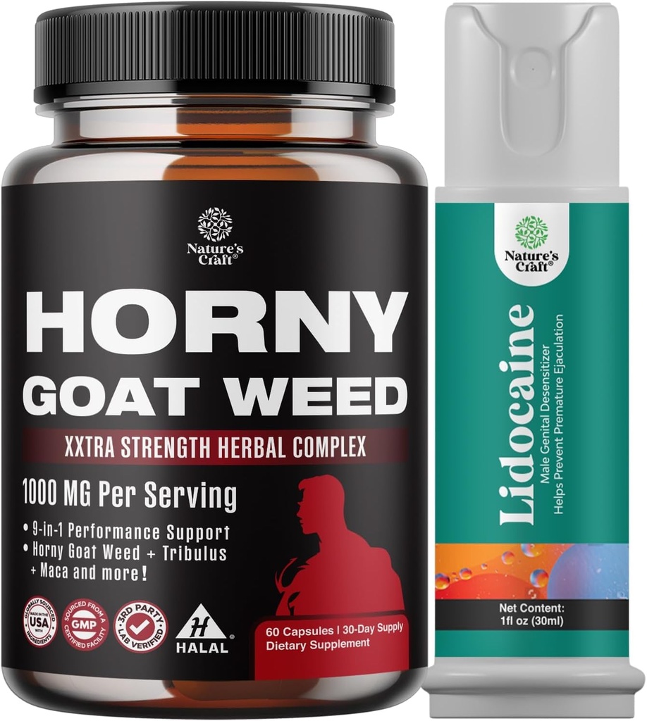 Bundle di Horny Goat Weed Extract Complex per gli uomini e le donne potenziato energia e Stamina e Nero Maca Root Capsule per gli uomini - Invigorating Drive Mood & Energy Booster per gli uomini