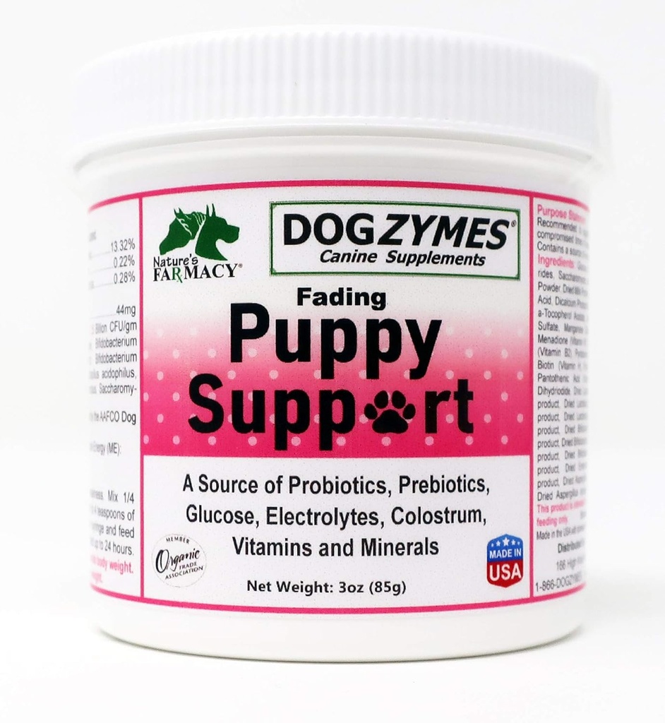 Dogzymes Fading Puppy Support Probiotics Prebiotics Enzymes Glucose Electrolytes Vitamins Minerals Mix 1 a 16 con acqua (3 oncia)
