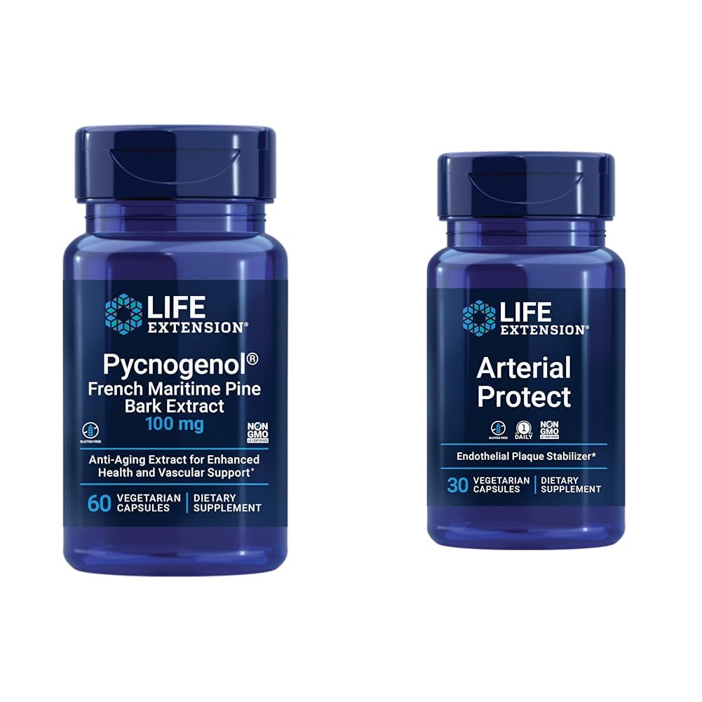 Prolungamento della vita Pycnogenol French Maritime Pine Bark & Gotu Kola Integratori di salute arteriosa - 60 & 30 capsule vegetariane