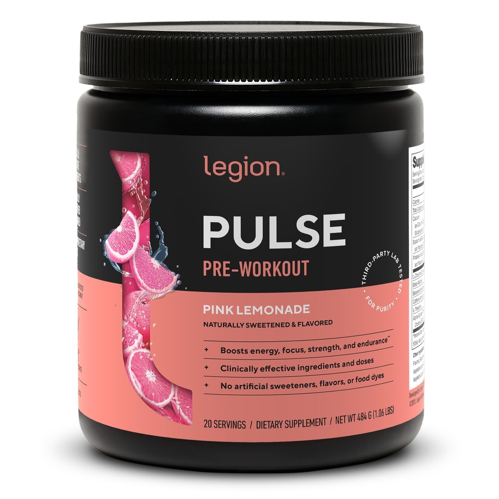 LEGION Pulse Pre Workout - Tutto naturale Nitric Oxide Preworkout Drink per aumentare l'energia, Creatina Libero, naturalmente addolcito, Beta Alanine, Citrulline, Alpha GPC (Pink Lemonade)
