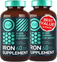 Integratore di ferro vegano per le donne con acido folico - 35 mg Costruttore di sangue Ferrous Sulfate, acido folico 400 mcg - Pillole di ferro per le donne con anemia e sostegno alla gravidanza - 120 compresse senza glutine - 2Pack
