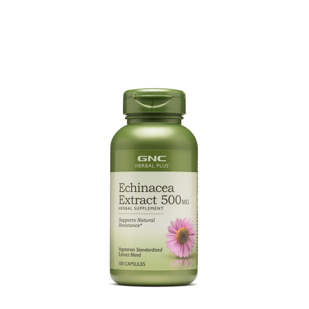 GNC Herbal Plus Echinacea Extract 500mg Supplemento, Vegetariano, Supporta la Resistenza Naturale, 100 Serve