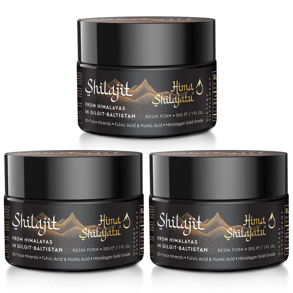 Shilajit Purest Himalayan Organic Shilajit Resina - Gold Grade 100% Purezza Shilajit con acido Fulvic & 85+ Trace Minerals Complex per l'energia e il supporto immunitario, Confezione da 3 (6 mesi di fornitura)