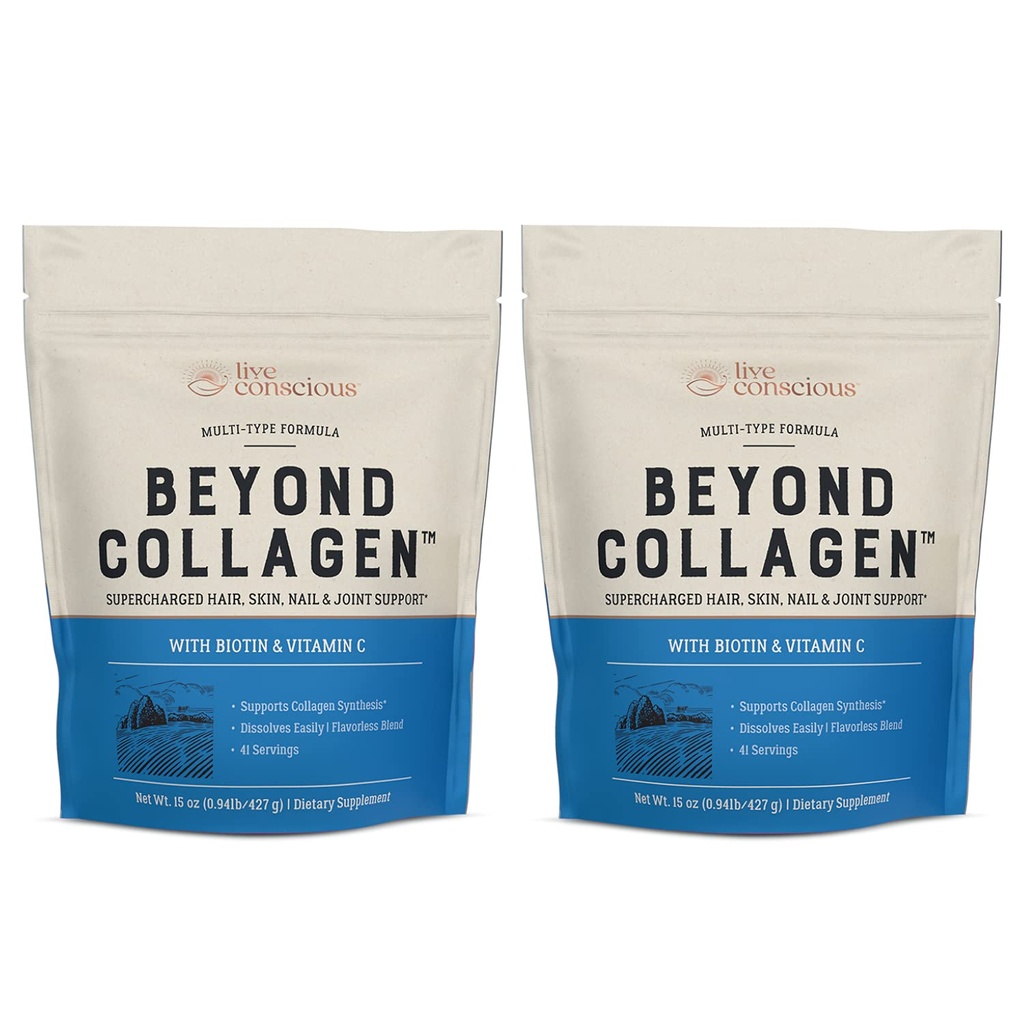Polvere multi collagene al di là del collagene dal vivo - tipi I, II, III, V & X | Keto Friendly, miscela idrolizzata con Biotin & Vitamina C (2-Pack)