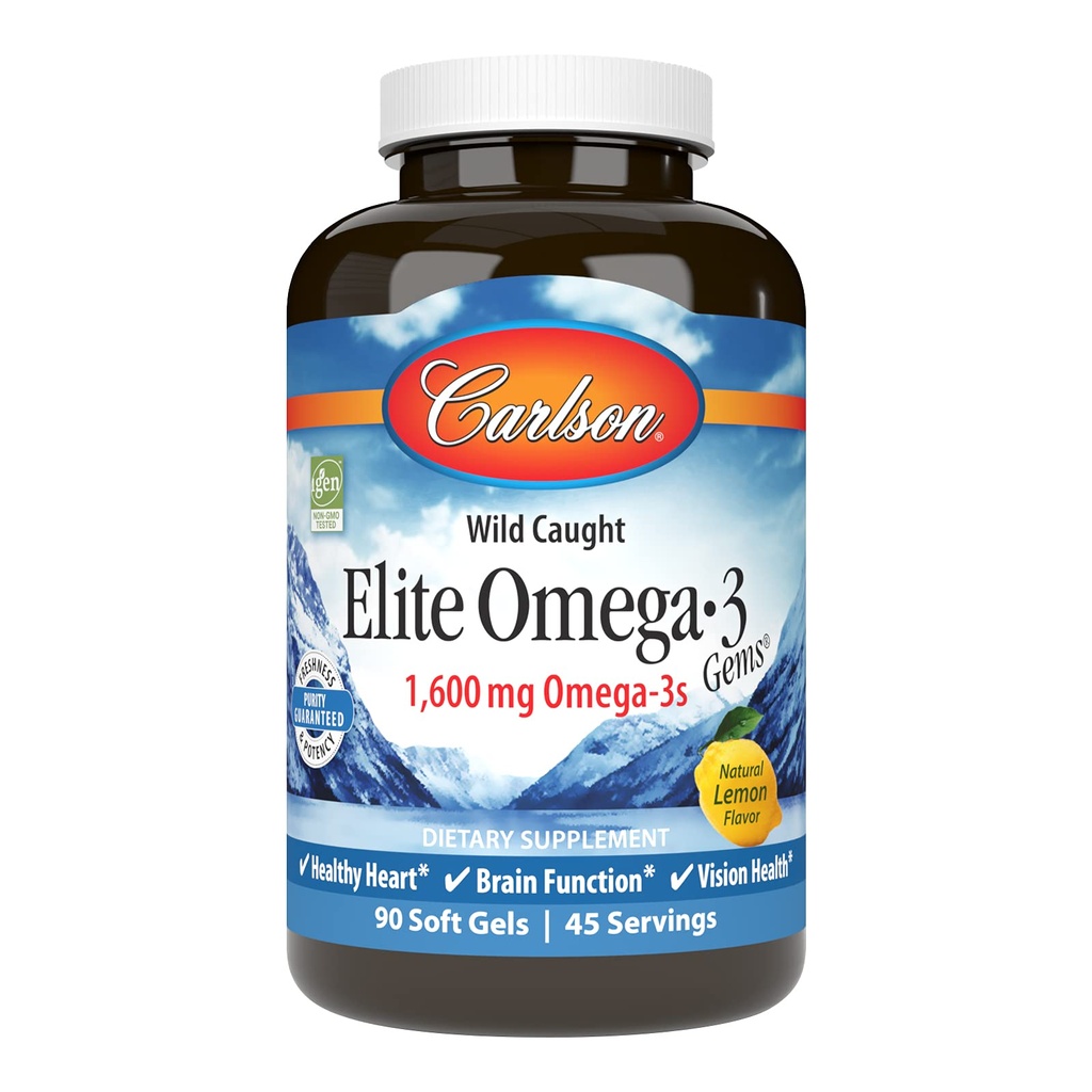 Carlson Labs Wild Caught Elite Omega-3, 1600mg, Omega 3s, Gel Morbido, 90 Conte