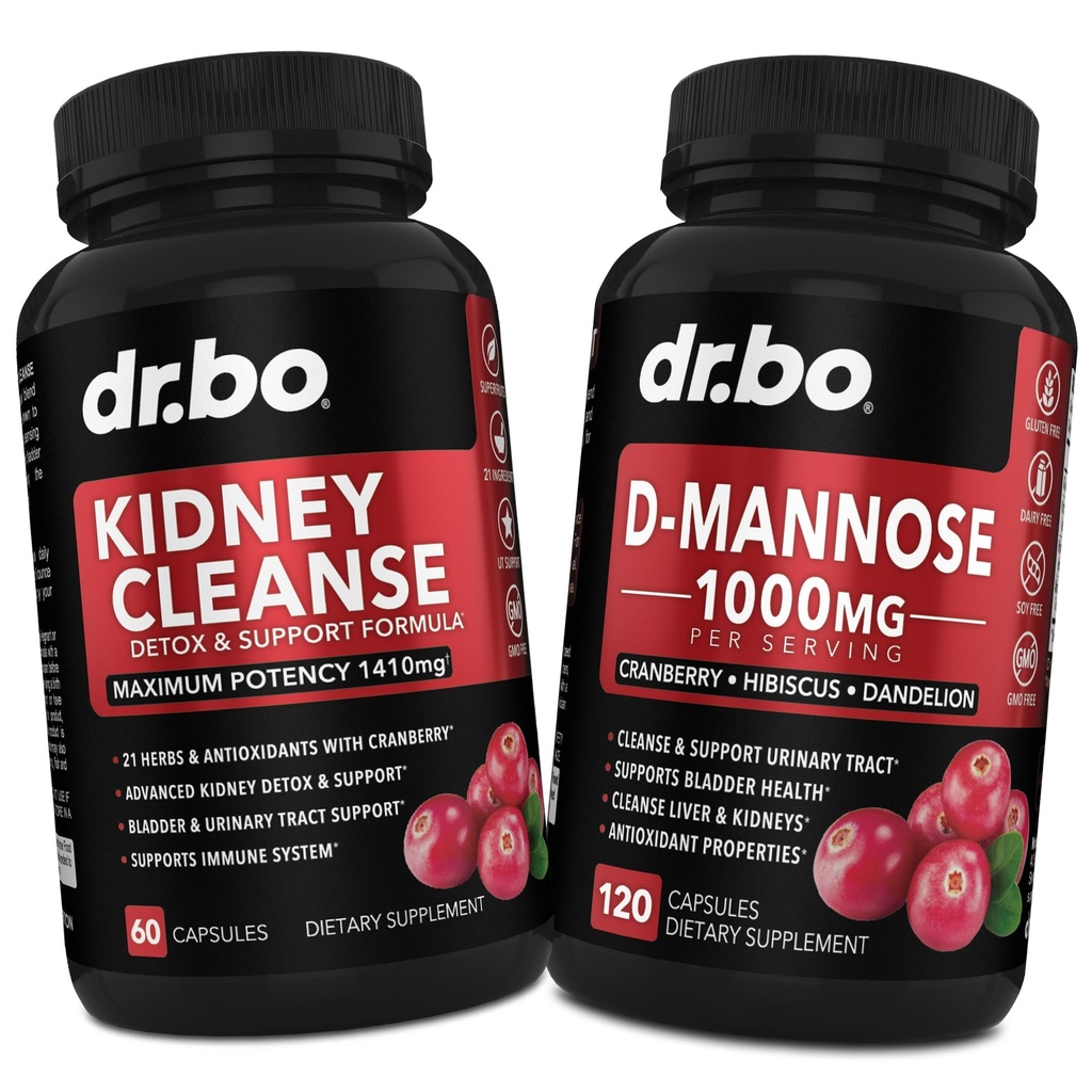 Supplementi di pulizia renale & D Mannose - Supplemento di supporto del rene di disintossicazione, D-Mannose 500mg capsule 1000mg - DMannose & Cranberry naturale per sostenere i reni, la vescica e gli integratori sanitari del tratto urinario