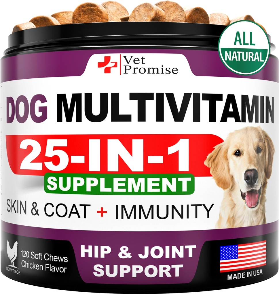 Cane Multivitamina Masticabile con Glucosamina - Vitamine e Integratori Cani - Senior & Puppy Multivitamin per Cani - Pet Joint Support Health - Immunity - Mobility - Energy - Gut - Skin - 120 Chews