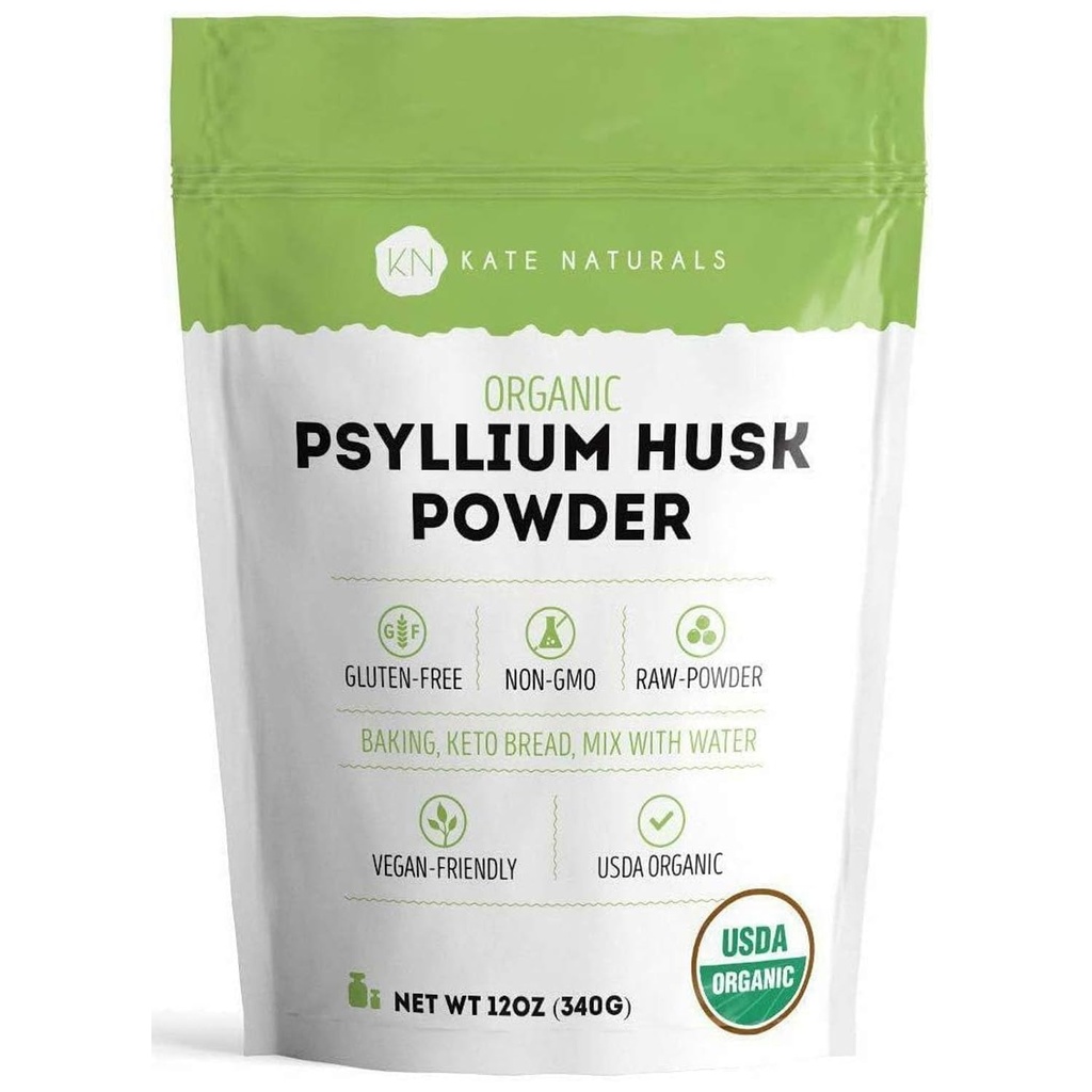Kate Naturals Psyllium Husk Polvere per cuocere, fibra e digestione. Polvere di semi di psyllium per cani e gatti (12oz, organico, senza glutine, sicuro per animali domestici)