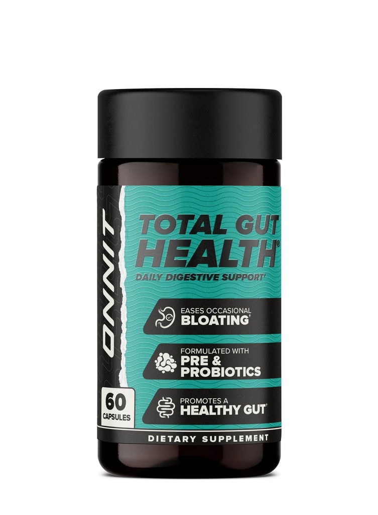 ONNIT Total Gut Health Daily Digestive Support, IGENTM Non OGM Testato Supplemento di digestione per le donne e gli uomini con 7 Strains di Probiotici, Prebiotici, Enzimi e Betaine HCL, 60 Conte