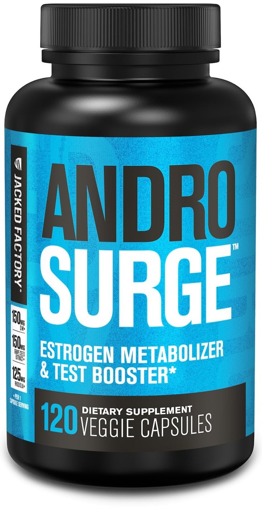 Jacked Factory Androsurge Estrogen Blocker per gli uomini - Testosterone naturale Booster per gli uomini & Estrogen Metabolizer con Tongkat Ali, DIM, Long Jack & More - Test Booster & Muscle Builder - 120 Count