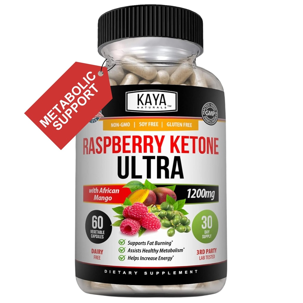 Kaya Naturals Keto Diet Raspberry Ketone - Supplemento di perdita di peso, Controllo appetito, Migliorare il metabolismo - 60 conte