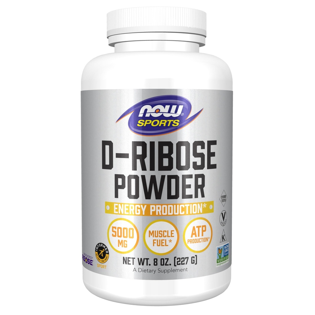 NOW Alimenti Nutrizione sportiva, Polvere D-Ribose 5000 mg, Non OGM certificato, Produzione di energia*, 8-Oncia