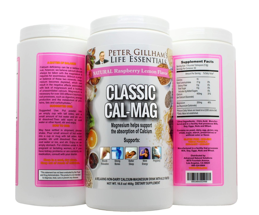 Limone del lampone della polvere di calcio classico, Formula originale 2:1, 16.5oz (60 Serve) Sonno &Stress Aid, per il rilassamento del muscolo, Gambe, Bones & denti. Prodotto negli Stati Uniti