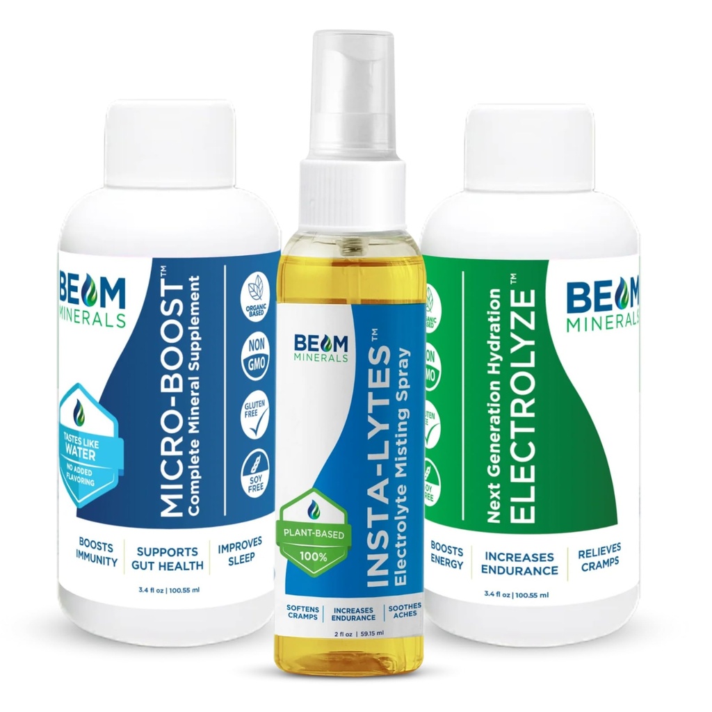 BEAM MINERALS Travel Pack | Supporto Elettrolita & Micronutriente On-The-Go | Micro-Boost, Electrolyze e Insta-Lytes 2 fl Oz