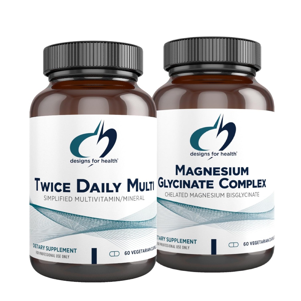 Progetti per salute Magnesio Glycinate Complex (60 capsule) & Twice Daily Multi (60 capsule) Bundle - Premium Multivitamin con Folate & Alto assorbimento Magnesio Supplemento