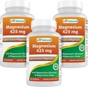 Best Naturals Magnesium 425 mg 180 capsule veggie - Alto assorbimento Magnesio Glycinate & Magnesio Ossido Chelato, Non OGM, Gluten Free Muscle Relax (180 Count (Pack of 3))