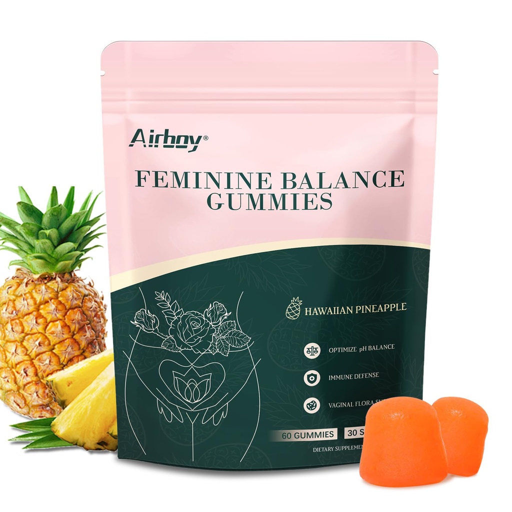Airboy Feminine Balance Gummies - Ananas Gummies per le donne PH - Vaginal Probiotics Gummy - Supporto immunitario, Vaginal Flora Balance - 60 Gummies