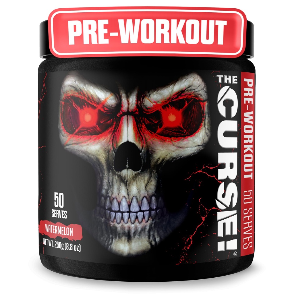 JNX SPORTS The Curse! Polvere pre allenamento per uomini e donne, caffeina, beta-alanina, creatina, L-citrullina, 50 porzioni, aroma di anguria – Aumentare l'energia, resistenza e messa a fuoco