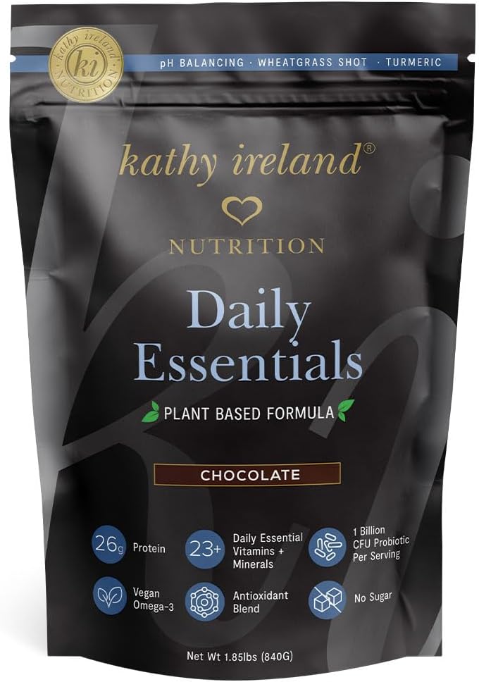 Kathy Ireland Nutrition Daily Essentials Polvere proteica a base vegetale per le donne, 26g Proteine Vegan, Sostituzione a rete - Cioccolato