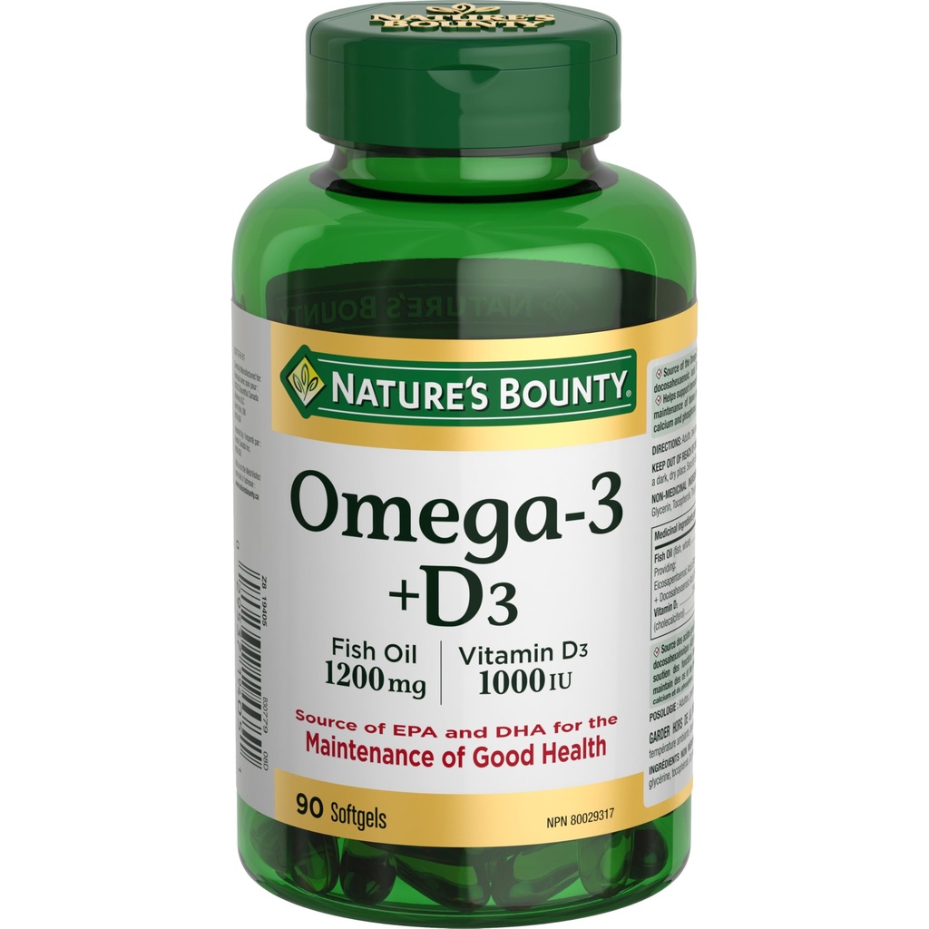 Bounty Omega-3 + D3 Fish Oil 1200mg / Vitamina D3 1000IU 90 softgels