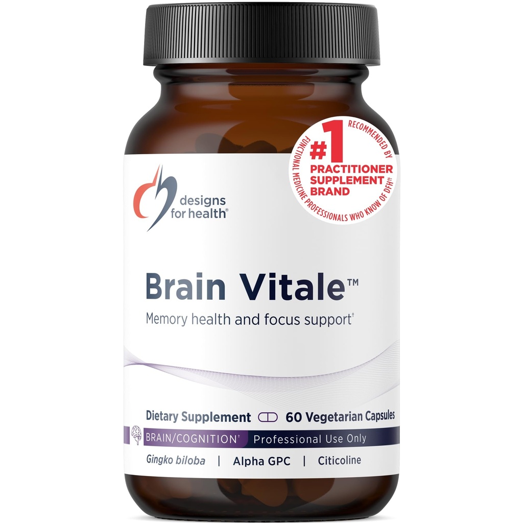 Designs for Health Brain Vitale - Supporta Focus, Memoria e Stress con miscela nootropica di Choline, Citicolina, Phosphatidylserine, Ginkgo Biloba e Alpha GPC - Gluten Free, Vegan (60 capsule)