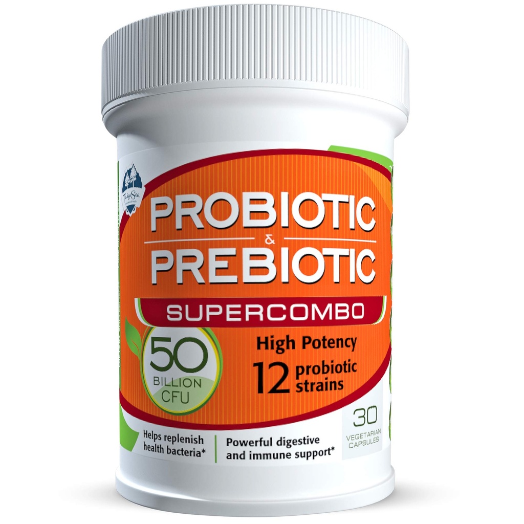 50 miliardi di CFU Integratore prebiotico e probiotico per le donne e gli uomini, 12 strati per il supporto immunitario giornaliero e la salute digestiva, 30 capsule vegetali, Probiotici ad alta potenza non refrigerati