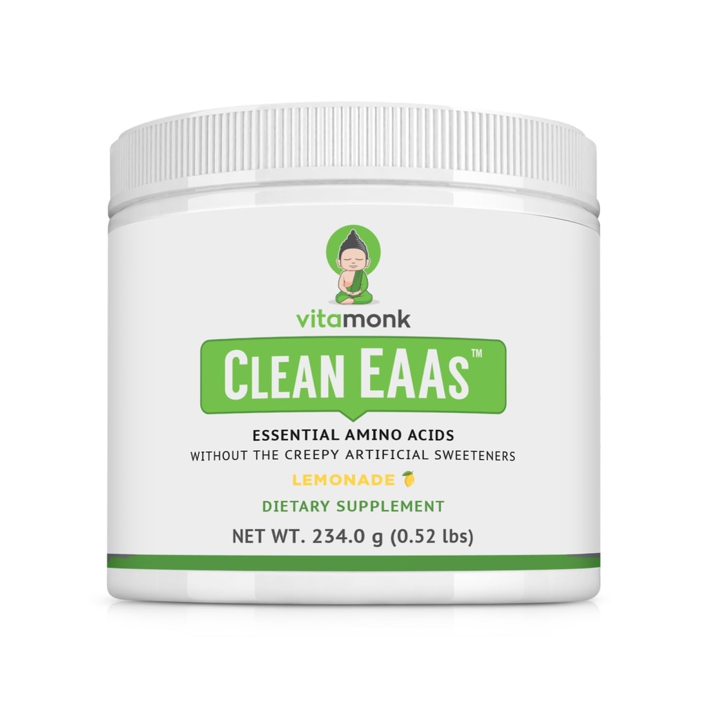 VitaMonk Clean EAA - EAAs with No Artificial Sweeteners for Pre-Workout, Energy and Recovery - Polvere EAA Max Biodisponibile con 9 aminoacidi essenziali - aroma naturale di limonata