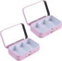 2Pcs 3 scomparti Pillola caso con specchio, Portable Metal Medicine Pill Organizer Small Pill Box Vitamin Pill Holder for Pocket, Purse, Travel (Pink)