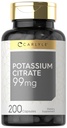 Carlyle Potassium Citrate Supplemento | 99mg | 200 capsule | Non OGM e Gluten Free